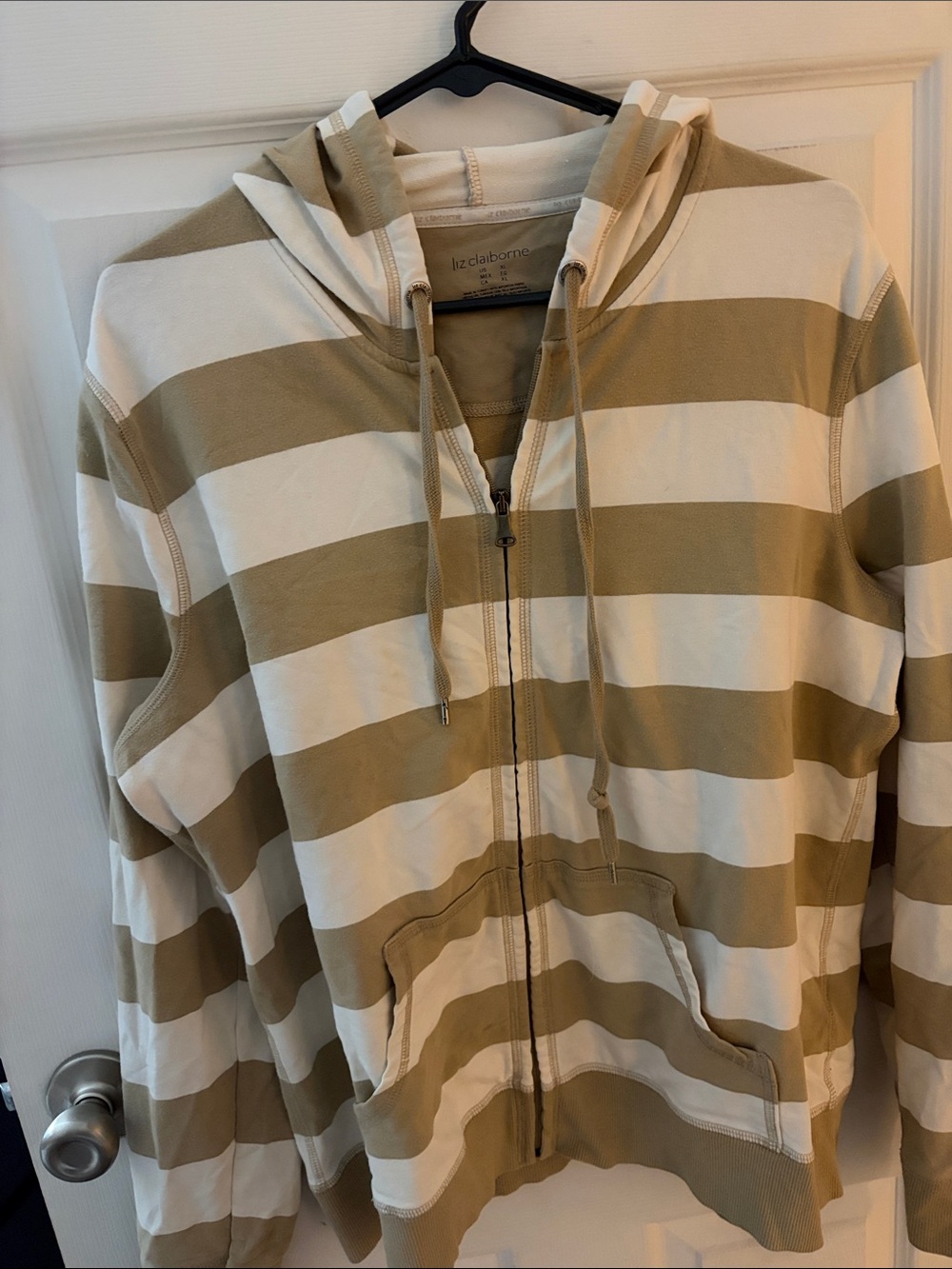 Liz Claiborne Striped Beige and White Zip Hoodie